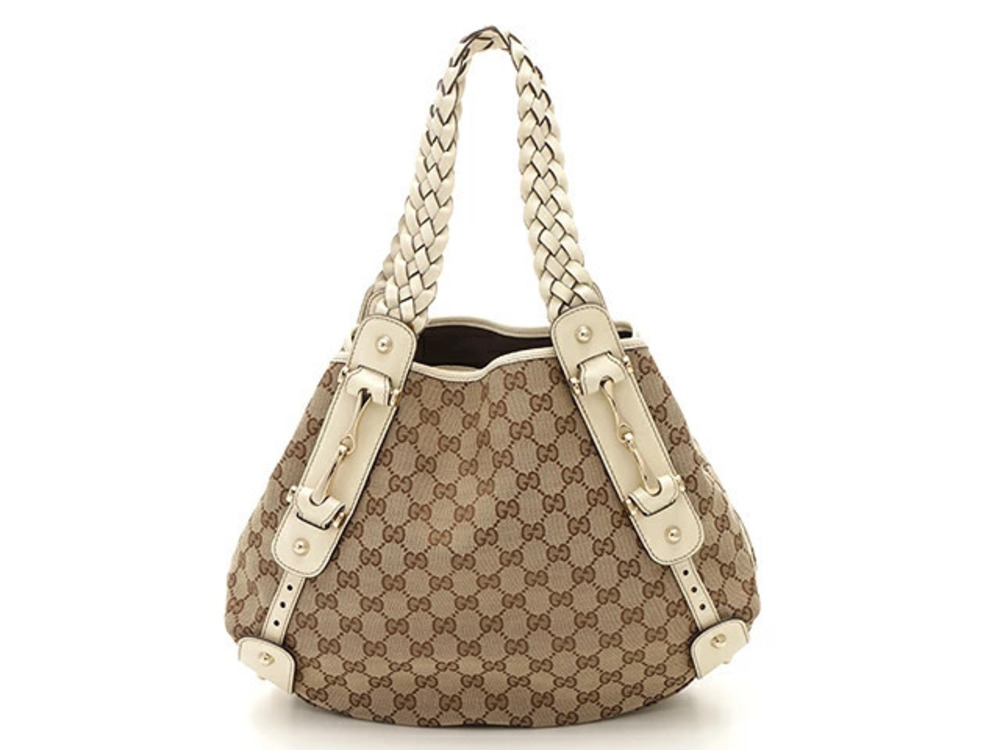Gucci GG Tote Bag Beige Cream Ivory White Canvas Calfskin